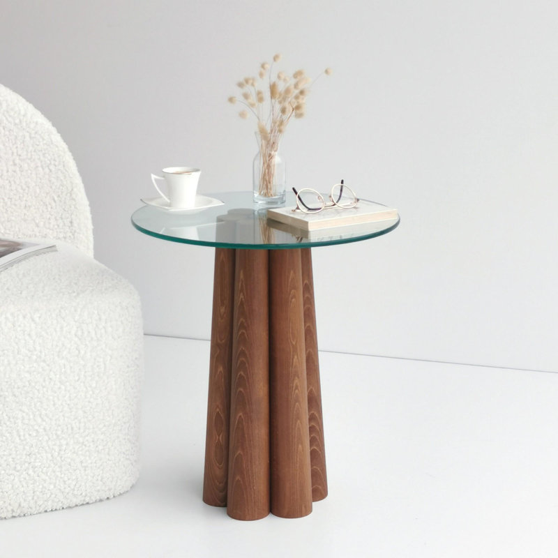 Table basse moderne, couleur noyer, 17,7 po x 19,7 po x 19,7 po | 100% bois de pin massif et cadre en verre trempé, épaisseur: 0,3 po | Conception élégante et durable, parfaite pour le salon et les salons, assemblage facile requis