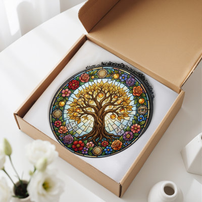 Tree Of Life Stained Glass Window Panel，7.8H