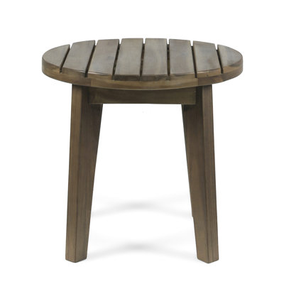 Outdoor 16" Wood Side Table With Gray Finish And Slat Design In Finish, Rustic Style For Use