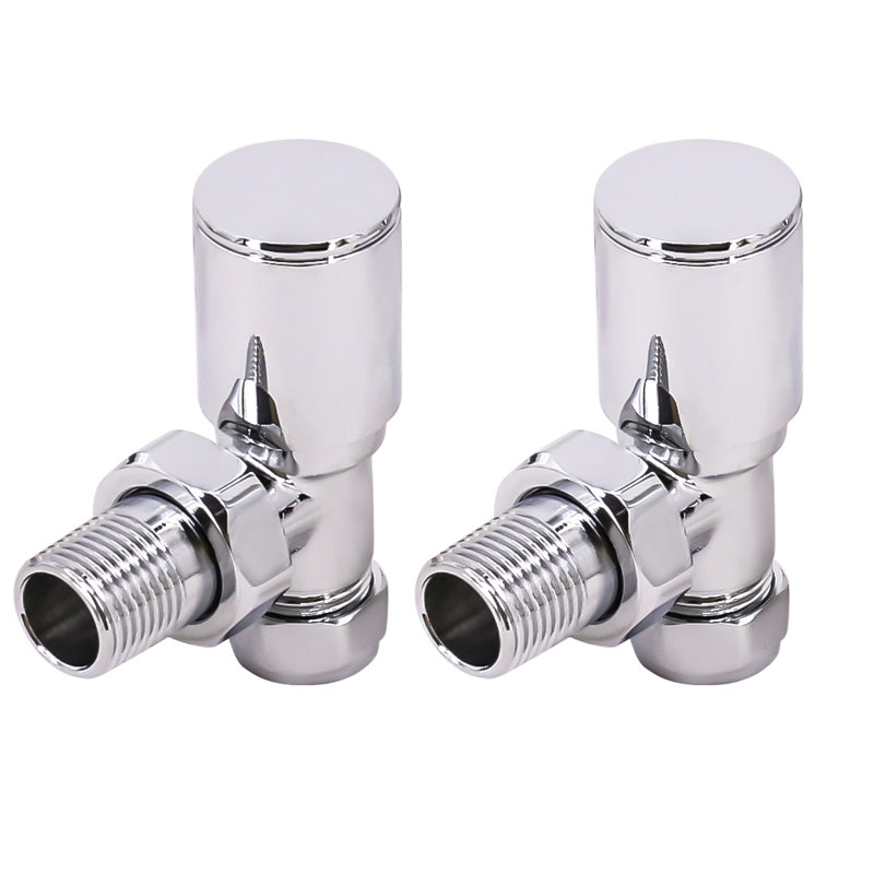 15Mm X 1/2" Angled Manual Towel Rail Designer Radiator Valves One Pair, Chrome