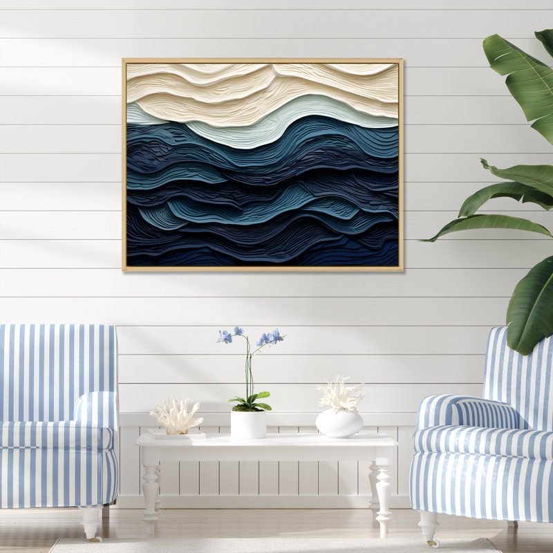 «Blue and White Coastal Waves», impression murale abstraite sur toile côtière, Brun, H 34 po x l 44 po