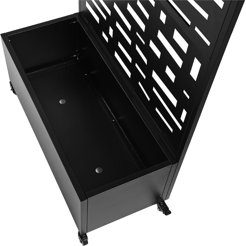 Boîte à fleurs en métal avec treillis et roues Rhett, H 70,8 po x l 35,5 po x P 15,7 po, Noir