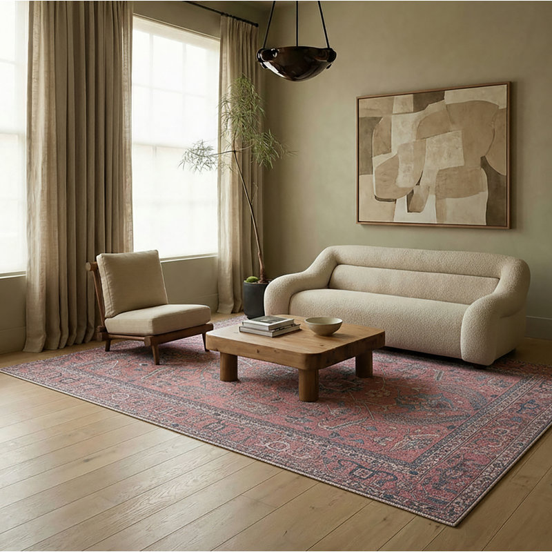 Machine Washable Brixey Oriental Red Area Rug, Rectangle 9' x 12'