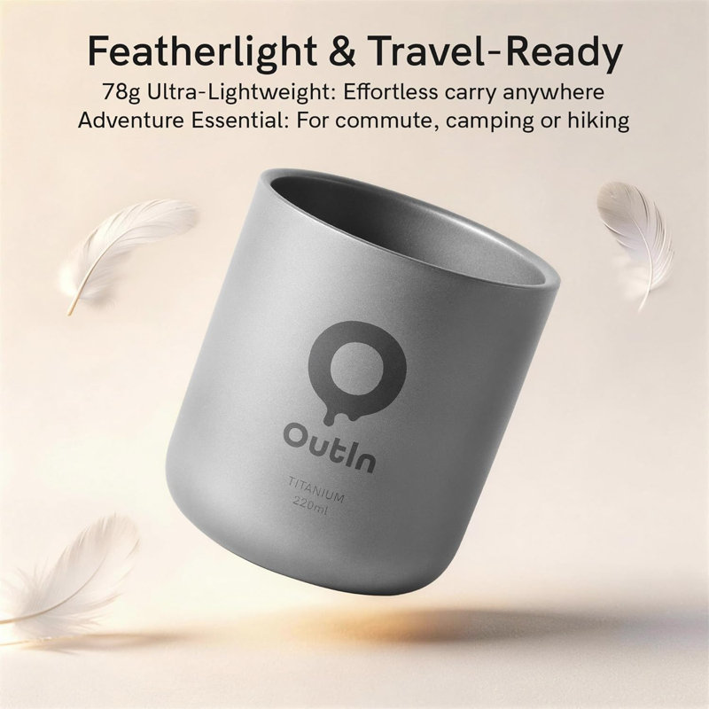 Tasse à café en titane Outin ultralégère, tasse de camping à double paroi isolée de 220 ml, tasse de voyage au goût pur, tasse de voyage légère