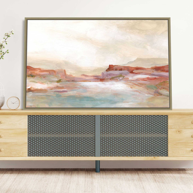 «Twilight Desert Mirage» par Carol Robinson - Peinture, L 43,5 po x H 27,5 po, Encadrement brun