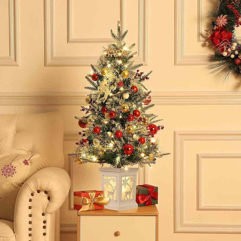 Arbre de Noël artificiel illuminé 3 pi avec DEL, arbre de Noël de table compact pour dortoir de bureau à domicile, branches réalistes et décor de hall d'entrée facile à assembler