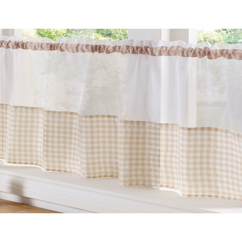 Rosas Gingham Slot Top Sheer Voile Panel, Beige, 149cm Width x 60cm Drop