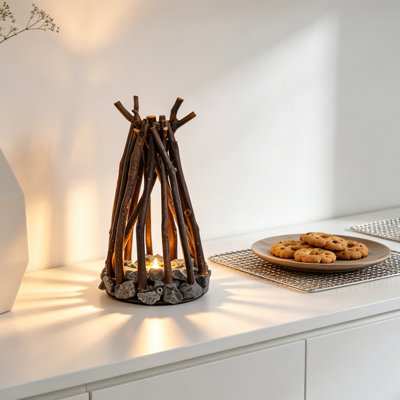 Lampe d'appoint rustique avec 3 modes de flamme et fonction bruit blanc