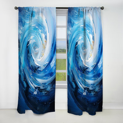 Blue Swirl Wave Spiral II - Abstract Spirals Curtain - Blackout Abstract Curtain - 1 Panels