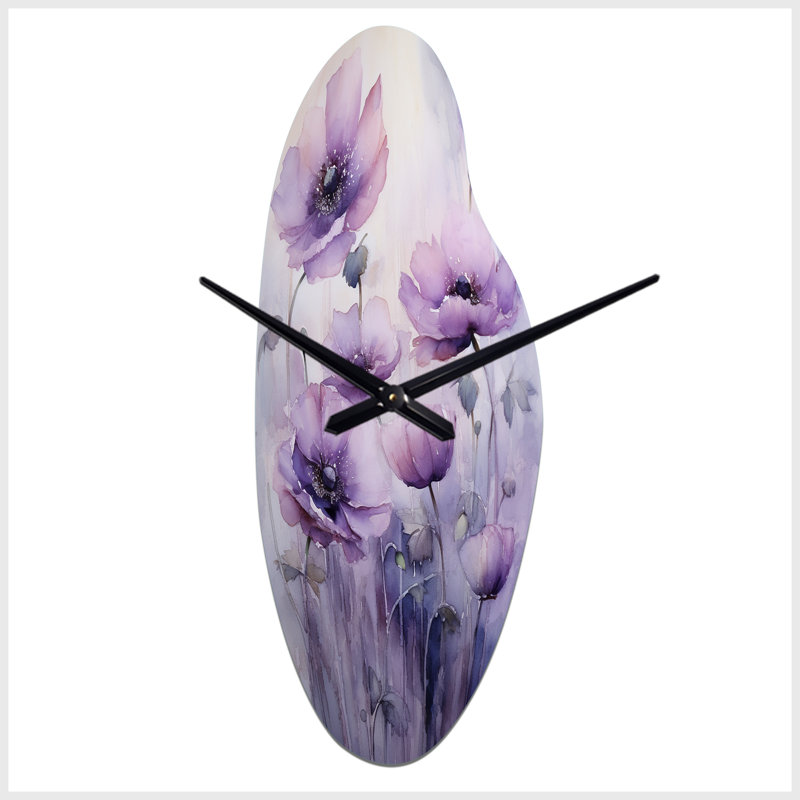 Nakayama Violet Veil Delicate Poppies Moment - Horloge murale asymétrique en métal coquelicots, Médium