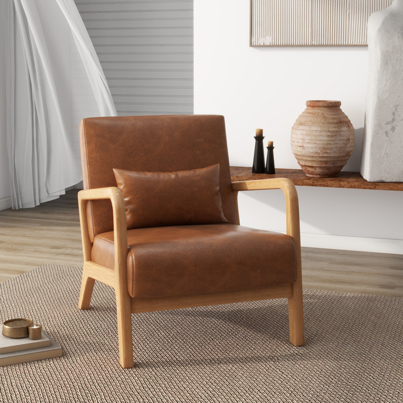 Fauteuil d'appoint Jyrin, Similicuir brun clair Chanton, Bois naturel