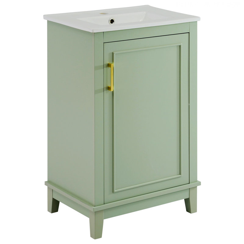 Petit meuble-lavabo de style moderne avec lavabo en céramique et 1 porte à fermeture douce, Vert
