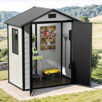 Edrosie Inc  6x4 FT Resin Outdoor Storage Shed, Built-in Floor, Lockable Door, Window & Vent