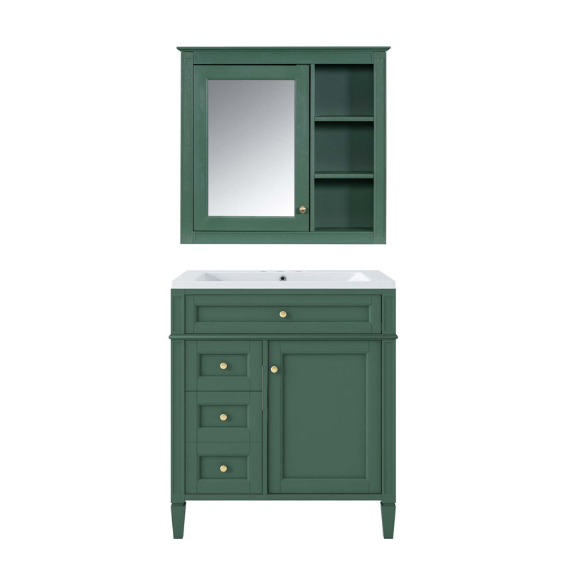 Ensemble de meuble-lavabo à une cuve moderne avec tiroirs et armoire à miroir Modern, Vert