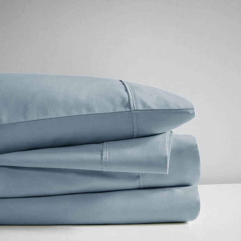 California King Blue Cotton Blend Cooling Sheet Set