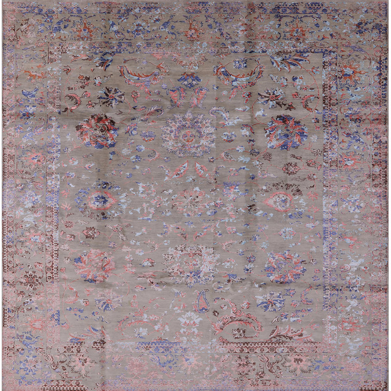 Tapis oriental taupe / bleu / rose Hyden, Carré 6 pi
