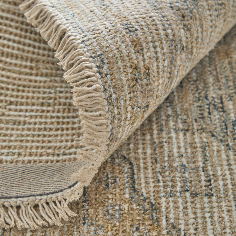 Alberdine Transitional Medallion Handmade Sand Rug, Rectangle 9' x 12'