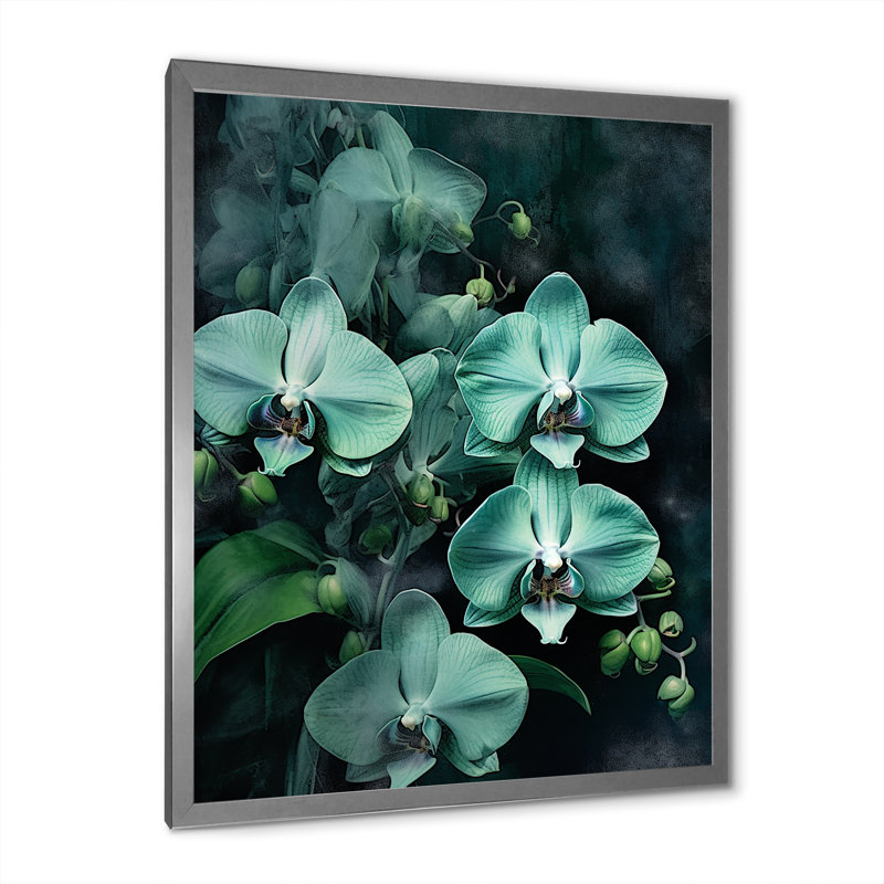 Fantaisie, orchidée verte, paysages de rêve, Cadre simple argenté, H 44 po x l 34 po x P 1,5 po