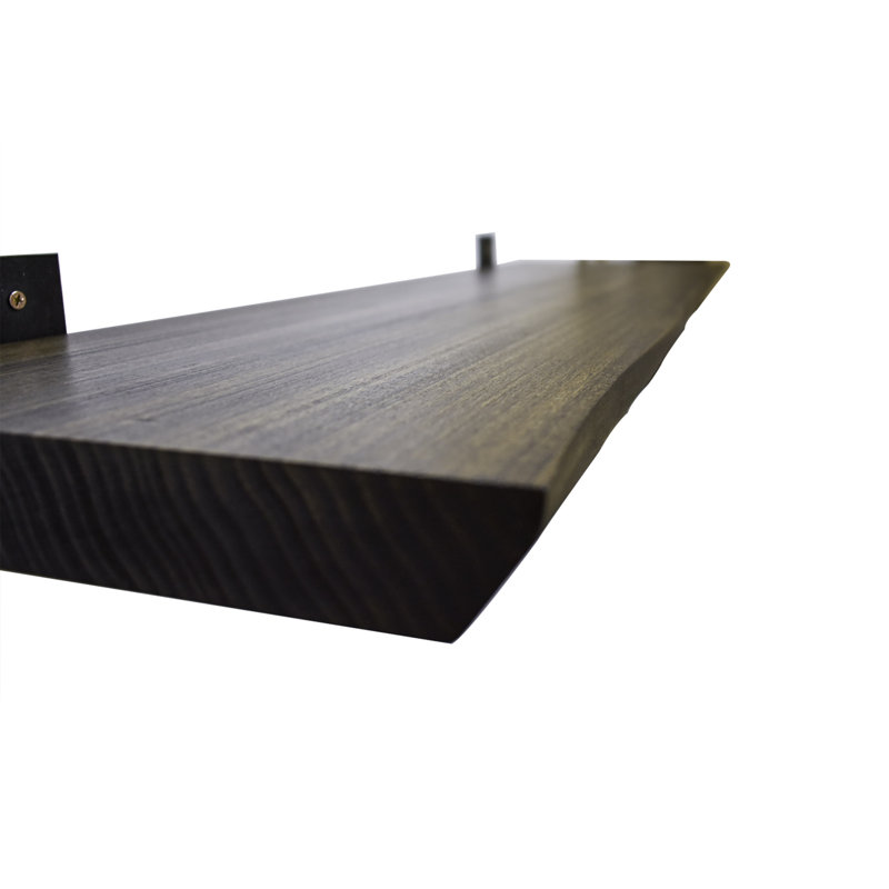 Fiorentino Solid Wood Bracket Shelf with Live Edge, Espresso
