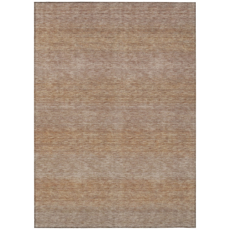 Machine Washable Beige Ombre Striped Synthetic Rug