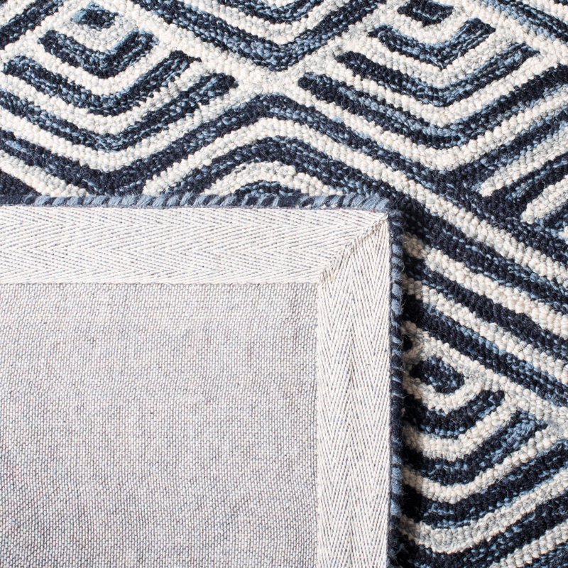 Emmett Hand Tufted Wool/Cotton Geometric Rug in Dark Blue/Ivory, Rectangle 5' x 8'