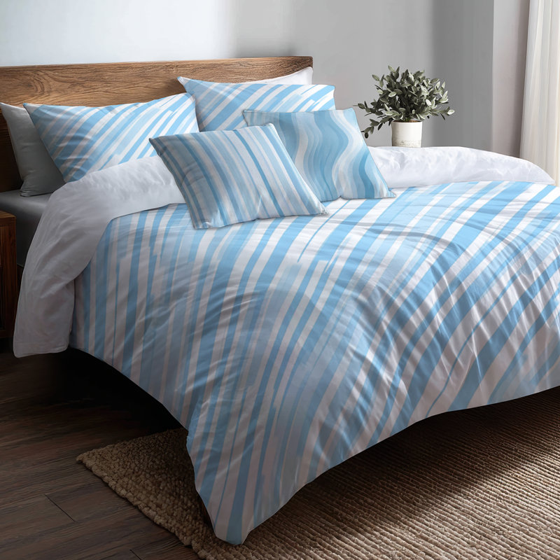 Ensemble de literie 5 pièces Coastal - Ensemble de housse de couette et de coussins rayés bleu et blanc