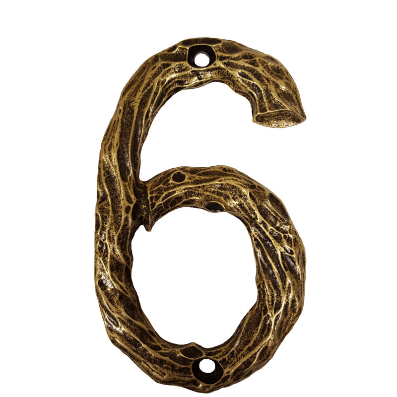 Numéro de maison de 4 po, 6, Laiton antique