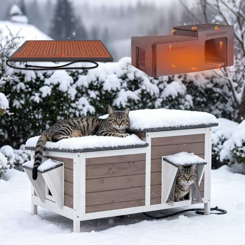 Abri pour chat extérieur chauffé pour l'extérieur avec abri pour chat