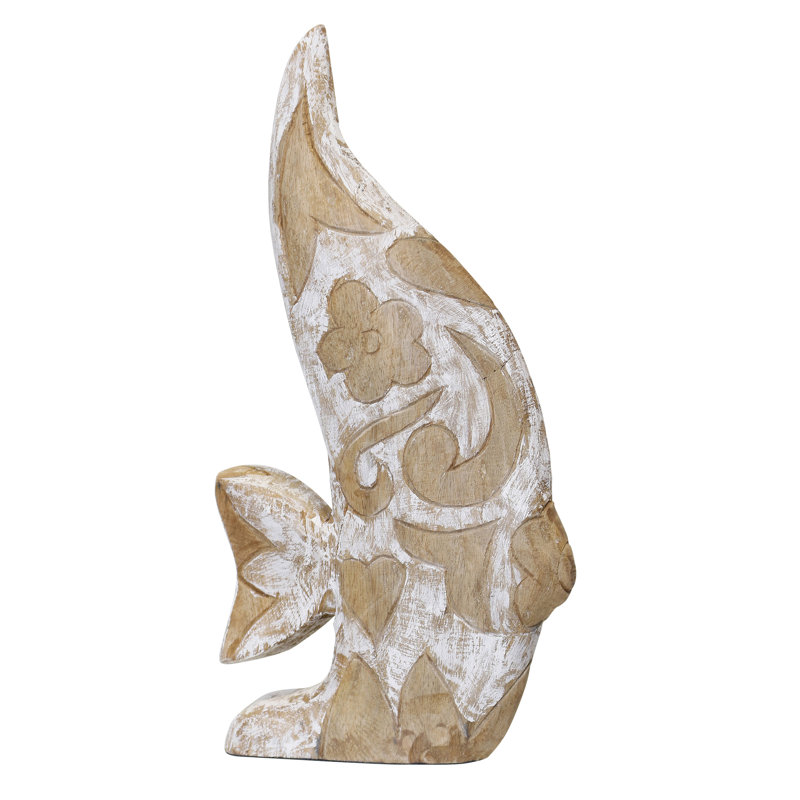 Grasiela - Poisson sculpté sur bois - Naturel - 7 po x 2 po x 13 po