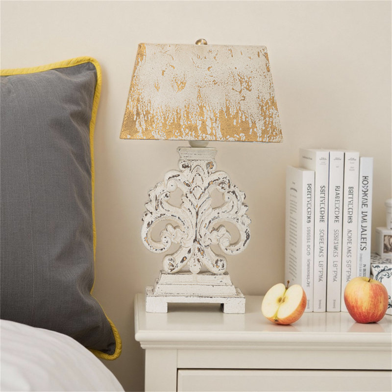 Rustic Vintage Table Lamp With Distressed Finish, 27.56" Tall, Elegant White Decor Light