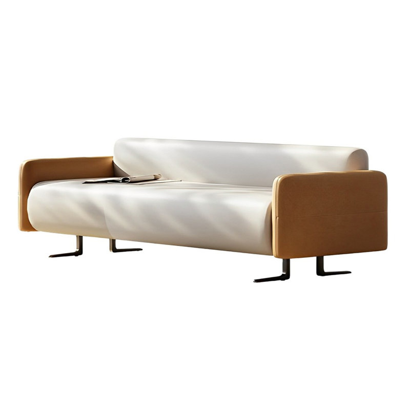 Reidun Microfiber Leather Upholstered Bench, 23.22" H x 70.86" W x 21.65" D, Orange/Cream