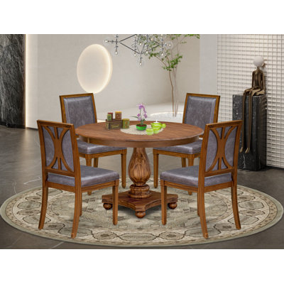 E9F670C1B5014862985A769EF8E24DF7 5-Piece Kitchen Set includes a Round Kitchen Table 4 Kitchen Chairs - Antique Walnut