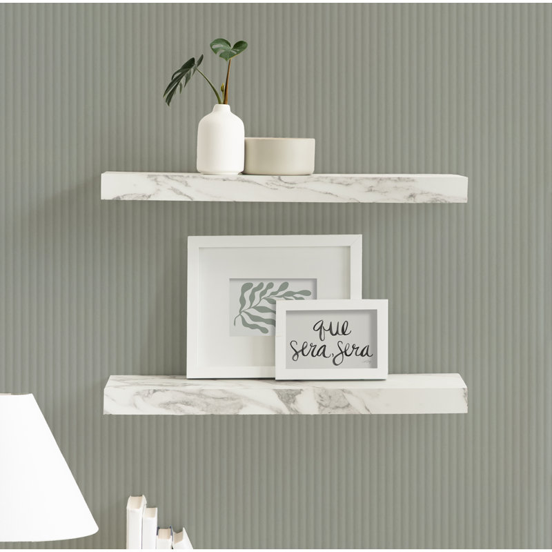 Jeremiah Wood Picture Ledge Floating Shelf, 1.5" H x 22" W x 6" D, Marble White