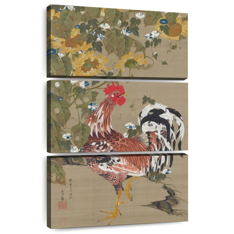 Brampt coq et tournesols, H 50 po x l 32 po