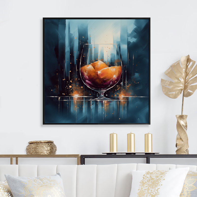 «Glam Cognac Glass II», reproduction sur toile encadrée, H 16 po x l 16 po x P 1 po, Cadre flottant noir