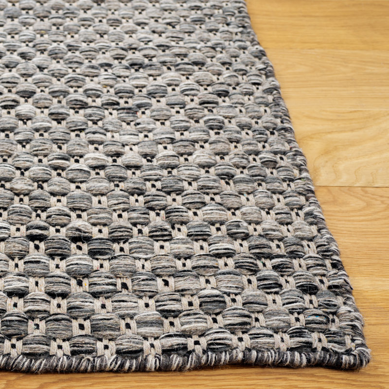 Handmade Gray Wool Rectangular Flatweave Rug, 5' x 8'