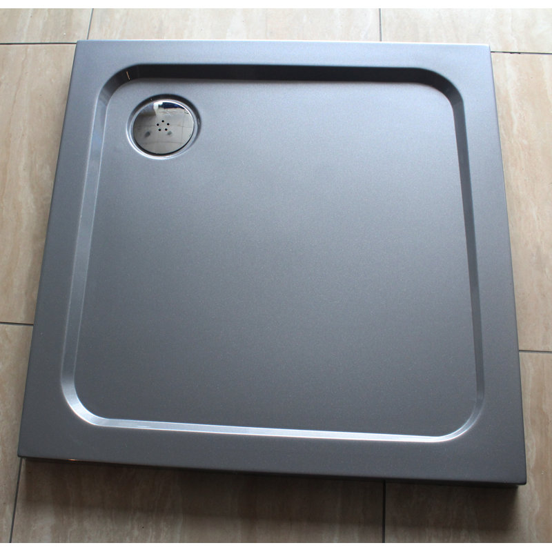 Slimline 35Mm 900X800 Rectangle Black Gloss Stone Shower Tray, 3.5cm H x 90cm W x 90cm D, Silver Grey