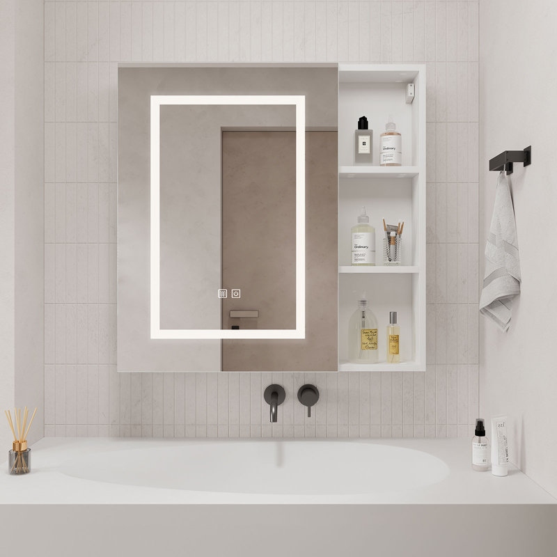 Ayyat 700mm W 700mm H Frameless Medicine Cabinet with Mirror and 6 Fixed Shelves