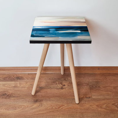 Stylish Side Table, Abstract Design, 13.8 x 16.5 x 13.8 inches | 100% MDF with Beech Wood Legs, Thickness: 0.7 inches | Perfect for Living Room or Bedroom, Modern and Functional Decor Solution