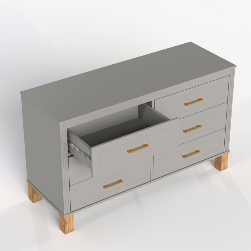 Armoire de rangement en bois à 6 tiroirs avec poignées en métal, Gris