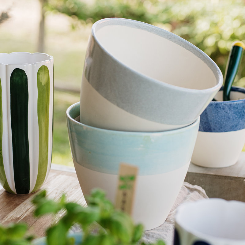 Petit cache-pot réactif Viva Garden, Beige / Turquoise, H 8 po x l 9,5 po x P 9,5 po