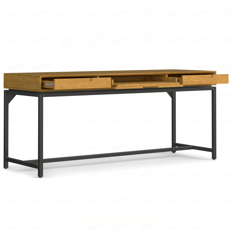 Bureau large Argyle de style Mid-Century en bois massif plaqué chêne, 183 cm de large, Natural