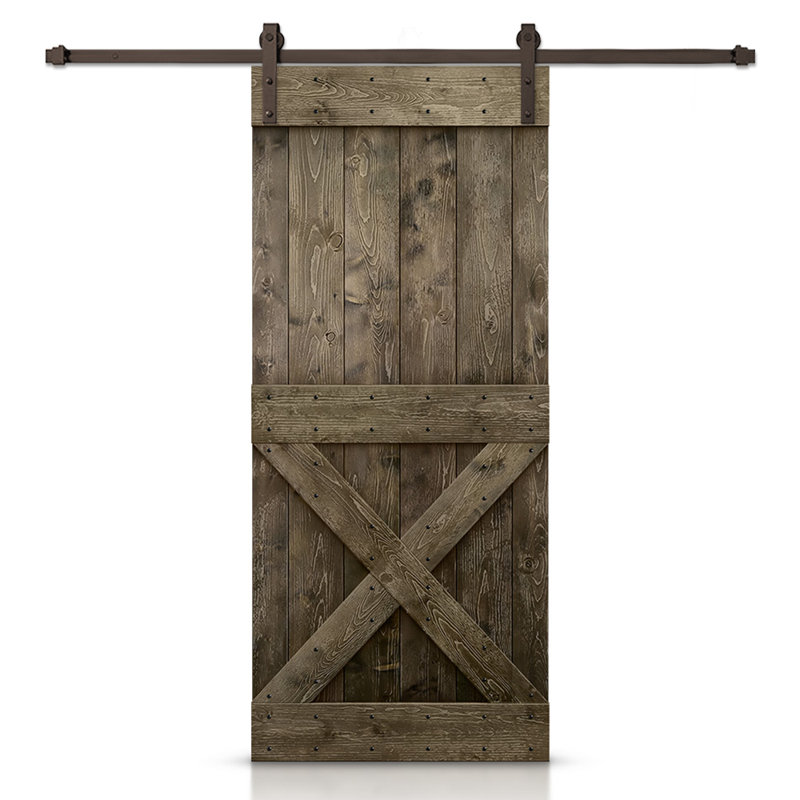 Porte de grange à panneaux et en bois avec quincaillerie d'installation, 32 po x 84 po, Espresso, Bronze huilé