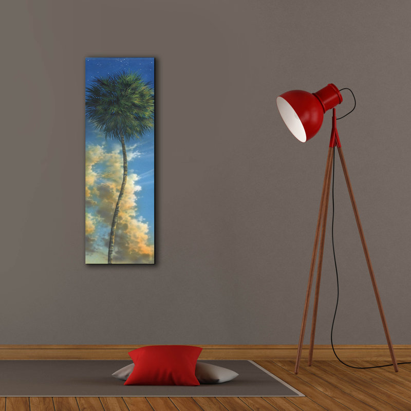 «Lone Palm Left Egret II» par James Mazzotta, art mural sur toile, H 36 po x l 12 po