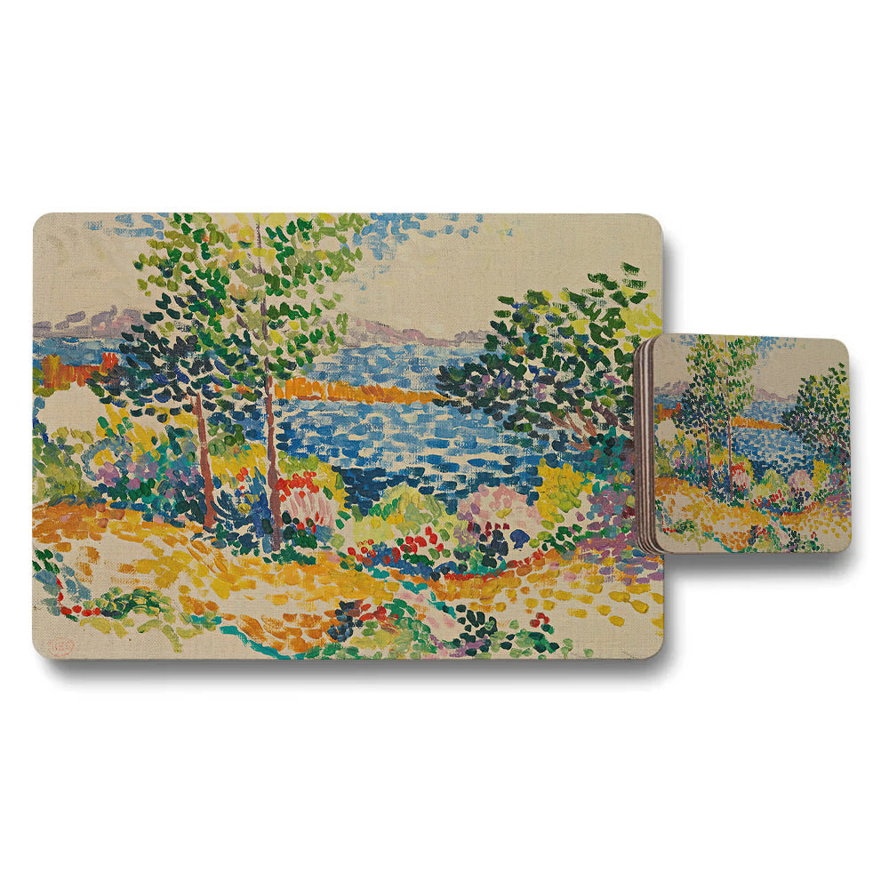Impressionist Seaside Landscape Placemat And Coaster Set