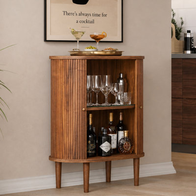 28'' Bar Cabinet with Storage - Coffee and Wine Bar Sideboard Buffet Cabinet with Sliding Doors and Adjustable Shelves for Kitchen and Living Room (Walnut)