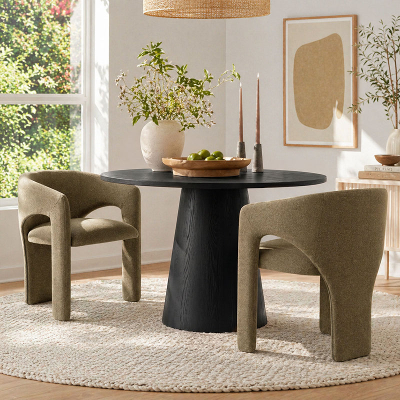 Modern Water-Resistant Linen Upholstered Dining Chairs Set Of 2 With Curved Open Back, Green