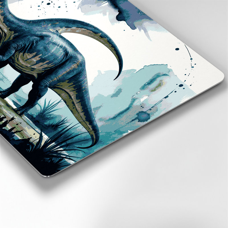 Art mural en métal bleu dinosaure, H 11 po x l 14 po