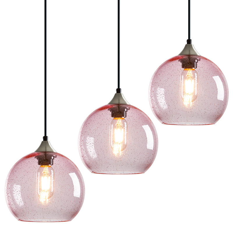 Luminaire suspendu en forme de globe à 3 lumières Charolyn Luminaire suspendu en verre pour îlot de cuisine, Rose