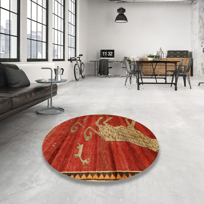 Tapis brun / rouge, Rond 7 pi